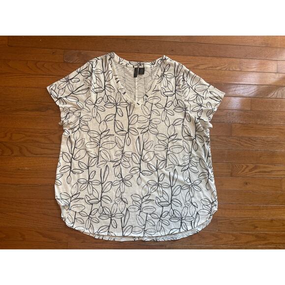 Cynthia Rowley 2X White and Black Floral 100% Cotton V Neck T shirt - Picture 6 of 8